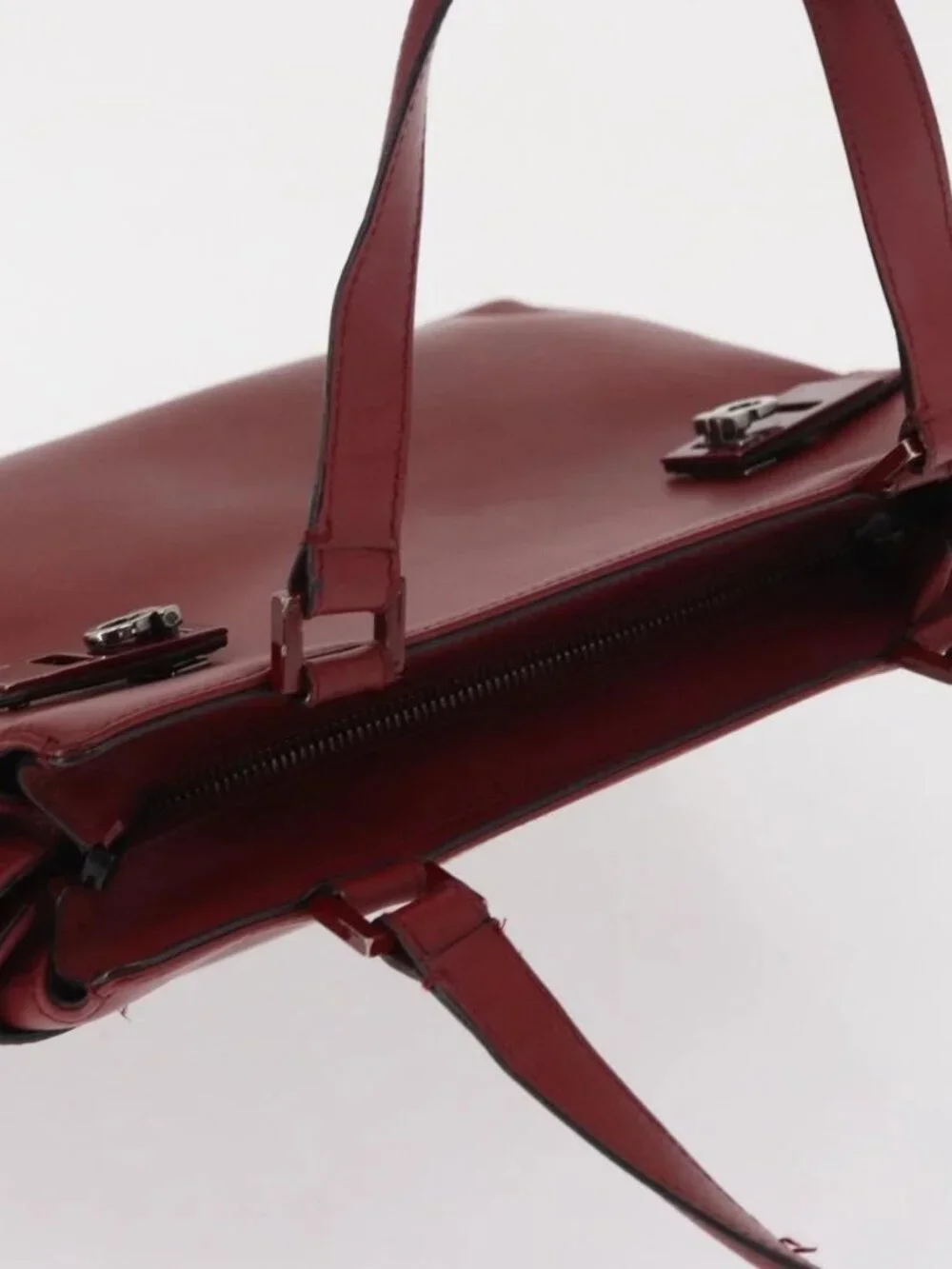 Salvatore Ferragamo Gancini Wanda Hand Bag Leather Red Silver Auth am10521